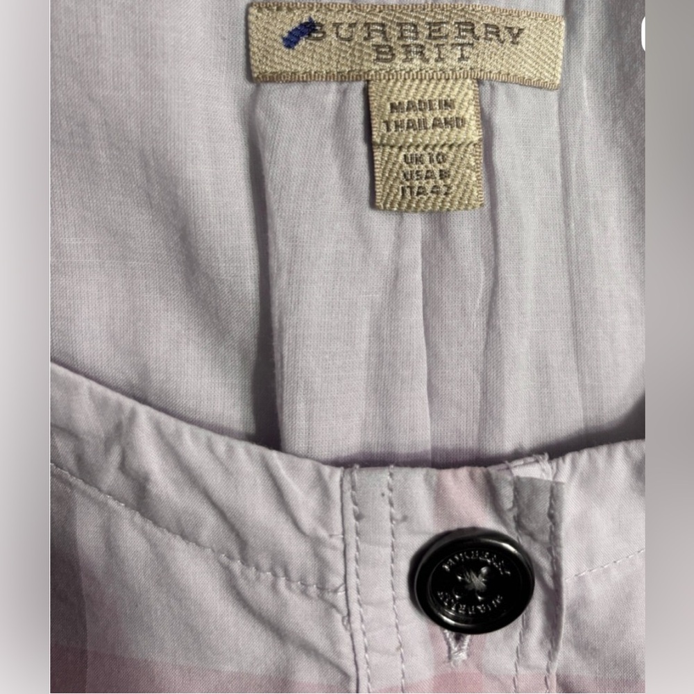 BURBERRY BRIT Lavender Pink Pastel Plaid Cotton Scoop Neck Shirt Dress - Picture 3 of 8